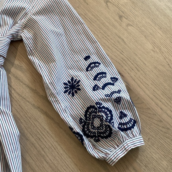 J CREW Women’s blue red white striped blouse Small w attached wide waist bow! - Picture 3 of 6